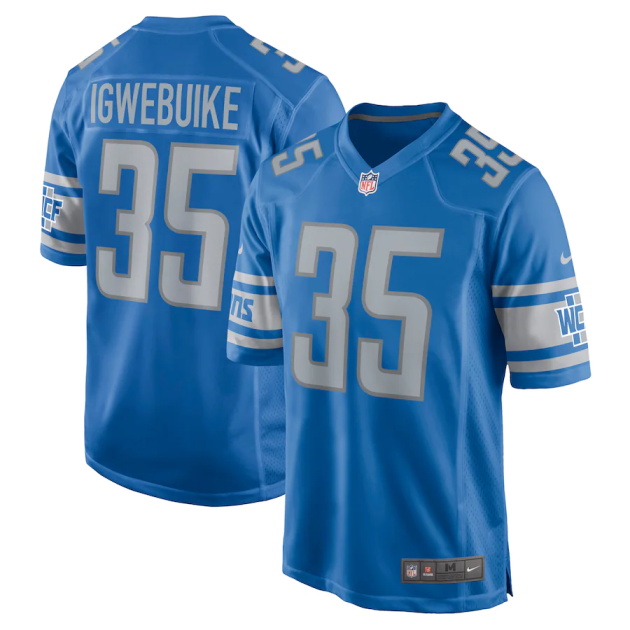 mens nike godwin igwebuike blue detroit lions game jersey